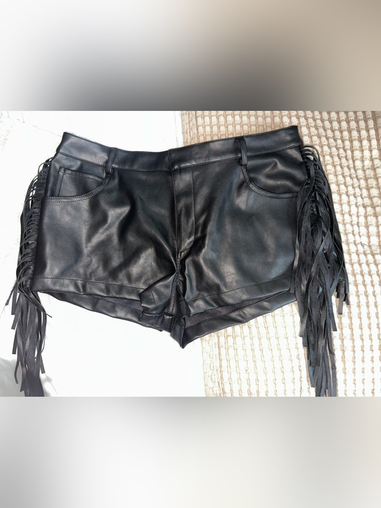12th Tribe Pants - 12th Tribe Faux Leather Shorts Size Large L Tassels Cowgirl concert 1” inseam